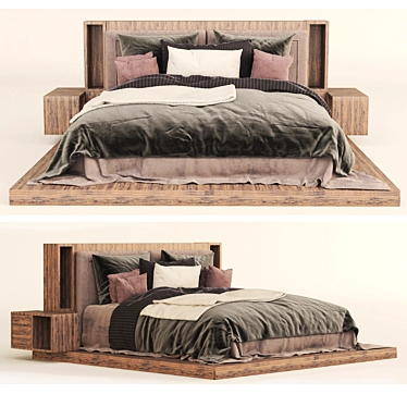 RH Wooden Platform Bed 3D model image 1 