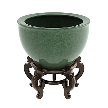 Emerald Celadon Crackle Fishbowl Planter with Stand 3D model image 1 