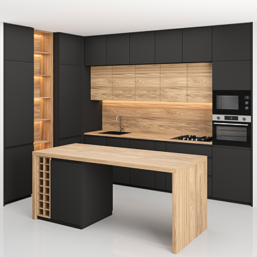 Modern Island Kitchen: Modular Design | High-Quality Textures | Render Ready 3D model image 1 