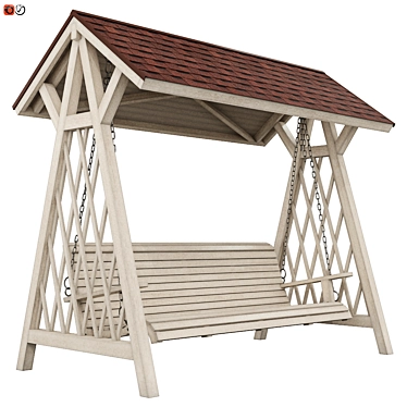 Wooden Garden Swing with Roof 3D model image 1 