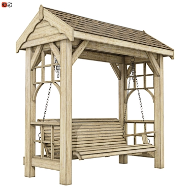 Wooden Garden Swing with Roof 3D model image 1 