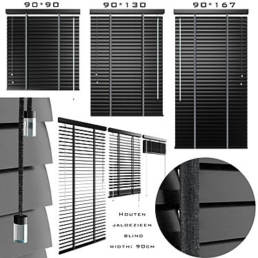 6-Position Wooden Blinds 900mm 3D model image 1 