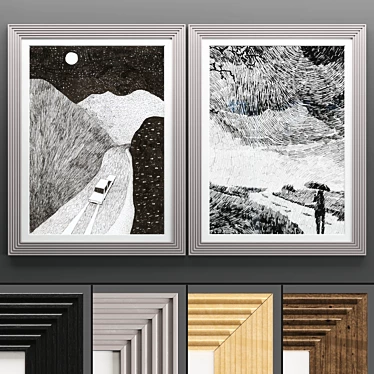 Modern Art Frame Set - 2 Frames with Textured Design 3D model image 1 