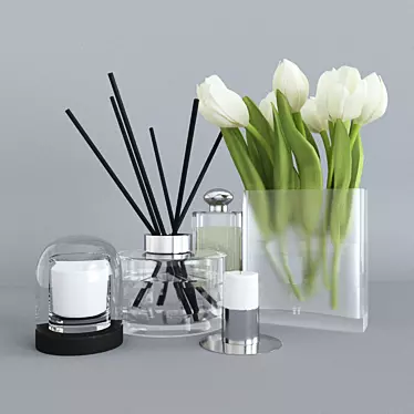 Elegant White Tulip Home Décor Set 3D model image 1 