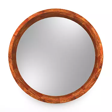 Sleek Ash Wood Round Mirror 3D model image 1 