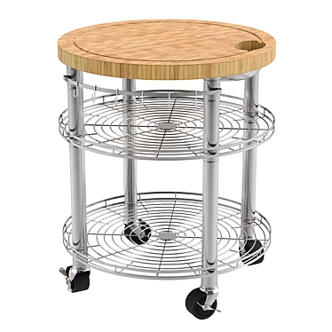 Bamboo Butcher Block Rolling Cart 3D model image 1 