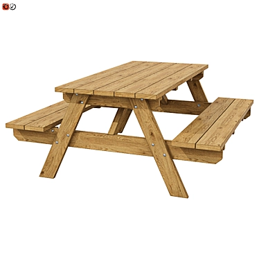 Wooden Garden Bench-Table: Perfect Outdoor Seating 3D model image 1 