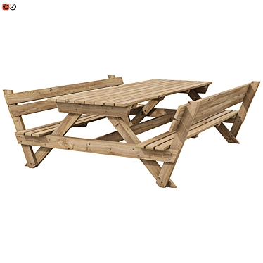 Wooden Garden Bench-Table Set 3D model image 1 