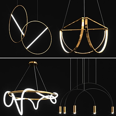 Elegant LED Tube Chandelier 3D model image 1 