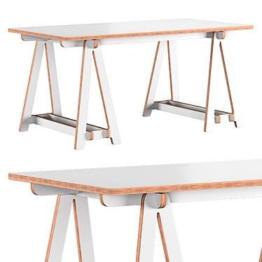 Birch Plywood Trestle Table 3D model image 1 