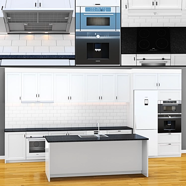 Modern Kitchen 2: Lerhyttan Door, Hillesjön Sink, Coffee Machine, Microwave, Hood, Fridge 3D model image 1 