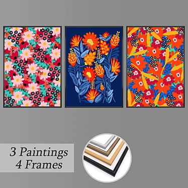 3-Piece Wall Painting Set with Various Frame Options 3D model image 1 