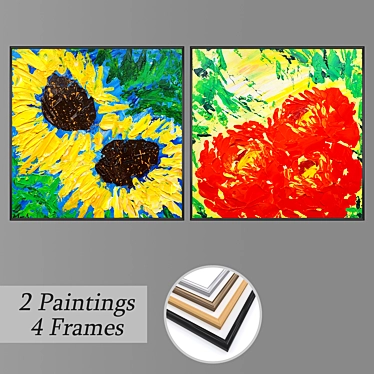 Modern Art Set: 2 Paintings & 4 Frame Options 3D model image 1 