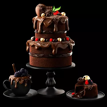 Decadent Fruit-Infused Chocolate Cake 3D model image 1 