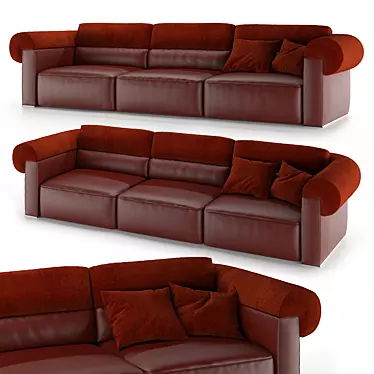 Natuzzi Classic Sofa: Double Coating with Textile and Leather Inserts 3D model image 1 