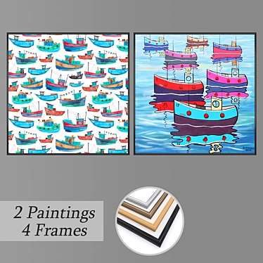 Modern Wall Art Set with Frame Options 3D model image 1 