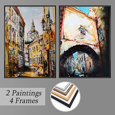 Versatile Set of Wall Paintings with Frames 3D model image 1 