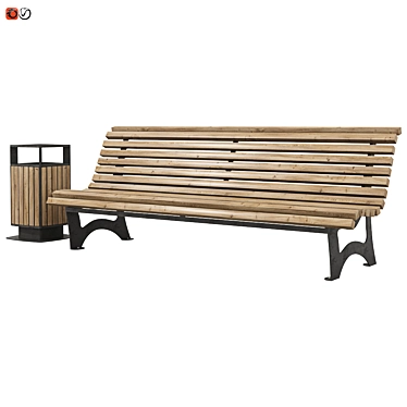 Park Bench Set with Trash Bin 3D model image 1 