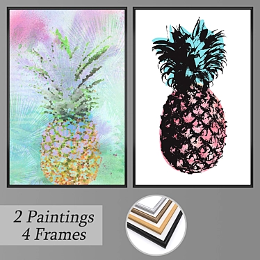 Modern Art Set: No. 2420 - 2 Paintings with 4 Frame Options 3D model image 1 