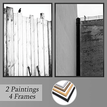 Artistic Set: 2 Paintings with 4 Frame Options 3D model image 1 