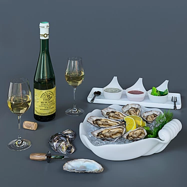 Title: Exquisite Oysters on Platter 3D model image 1 