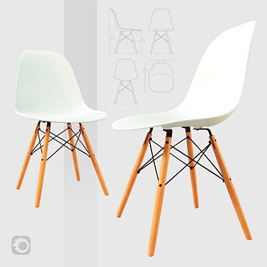 Eames Dowel Base Side Chair: Iconic Design & Sturdy Construction 3D model image 1 