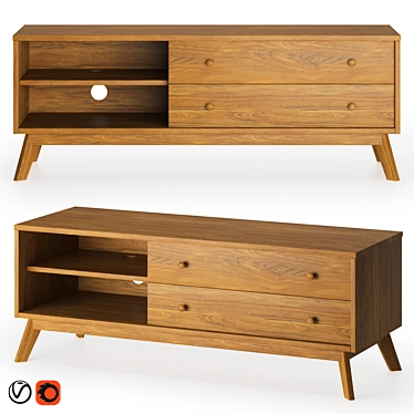 Rustic Wood TV Stand - Kensal 3D model image 1 