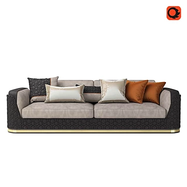 Elegant Gold-Trimmed Leather Sofa 3D model image 1 
