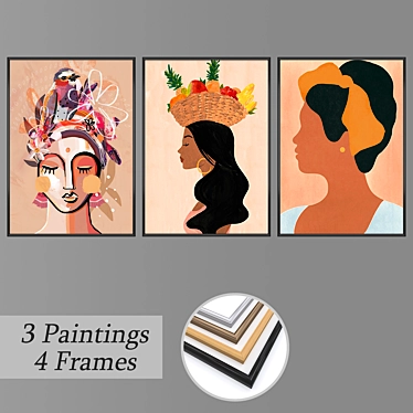 Artful Trio: Set of Wall Paintings 3D model image 1 