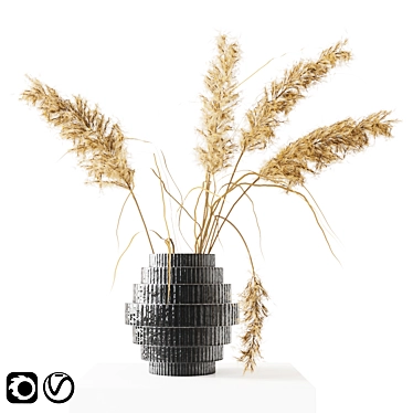 Sleek Black Vase with Pampas 3D model image 1 