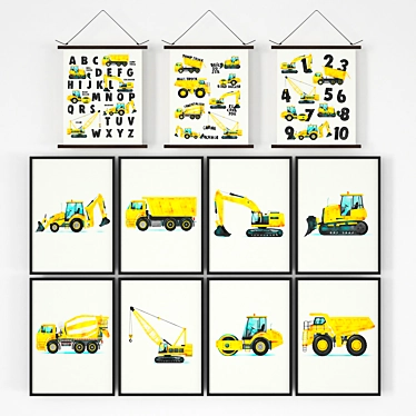 Construction Adventures: Nursery Poster Set 3D model image 1 