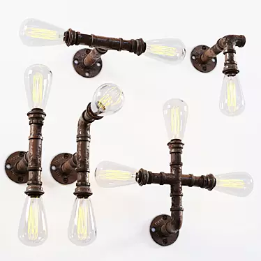 Vintage Industrial Pipe Wall Lamp 3D model image 1 