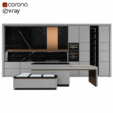 Modern Kitchen Model with V-Ray 3D model image 1 