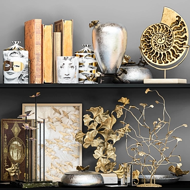 Golden Collection Set: Vase, Books, Panels 3D model image 1 