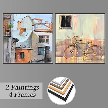 Artistic Wall Paintings Set with Multiple Frames 3D model image 1 