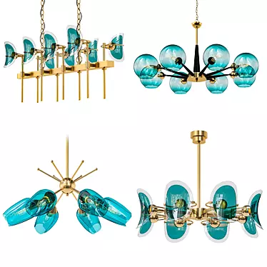 Turquoise Glass Chandeliers Set 3D model image 1 