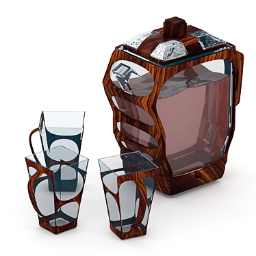 Modern Glass and Wood Tea Cup Set 3D model image 1 