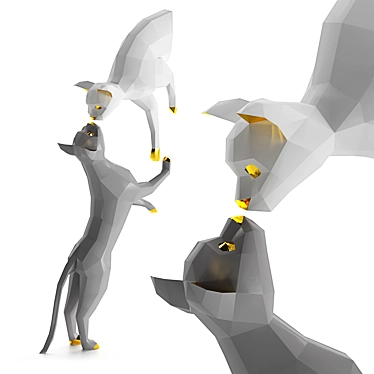 Low Poly Cats Sculpture - Elegant Interior Decor 3D model image 1 