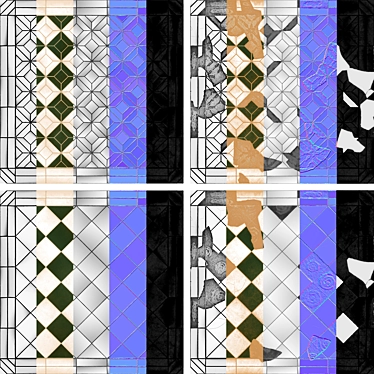 Vintage Floor Tile Textures - 4 Patterns 3D model image 1 