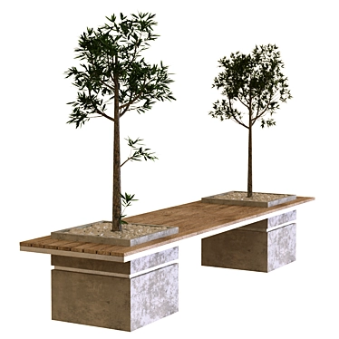 14-Piece Plant Tree Set with Bench 3D model image 1 