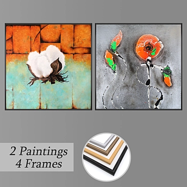 Modern Art Set with 2 Paintings & 4 Frame Options 3D model image 1 