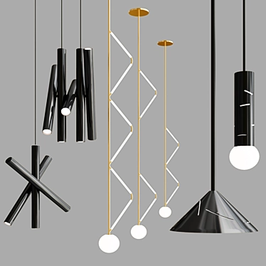 Modern Pendant Light Collection: Birch, Silver, Side Triangle 3D model image 1 