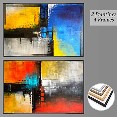 Diverse Wall Art Set No. 2563: 2 Paintings, 4 Frame Options 3D model image 1 