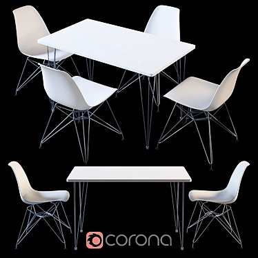 Modern White Table & Chair Set 3D model image 1 