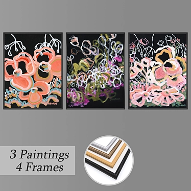 Set of 3 Wall Paintings with 4 Frame Options 3D model image 1 