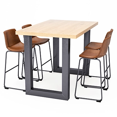 Industrial Bar Table & Stool Set 3D model image 1 