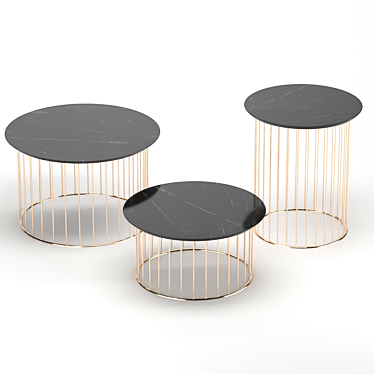 Marble and Metal Table Set 3D model image 1 