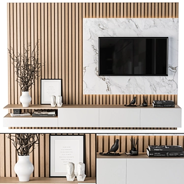 Elegant White Marble TV Wall 3D model image 1 