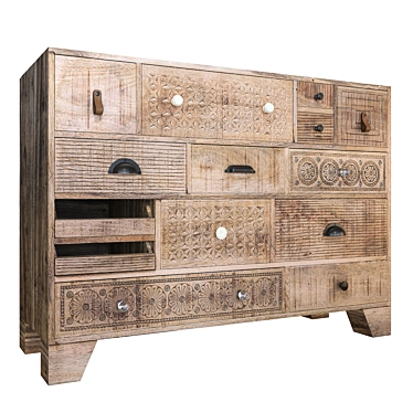  Puro Mango Wood Carved Sideboard 3D model image 1 