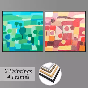 Modern Art Wall Painting Set 3D model image 1 